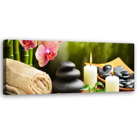 Tableau sur toile Pierres Zen Fleurs 90x30