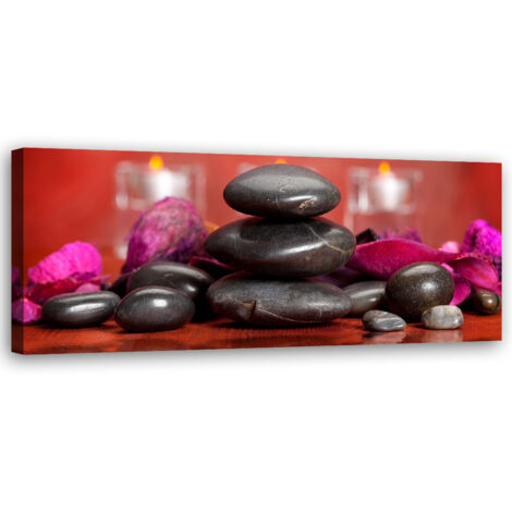 Tableau sur toile Pierres zen sur fond rouge 90x30