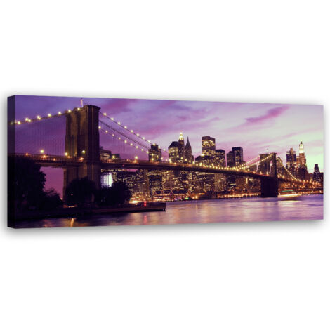 Tableau sur toile Pont de Brooklyn violet 90x30