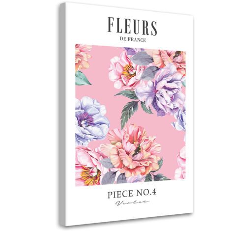 Tableau sur toile Shabby Chic fleurs de pivoine colorées 40x60