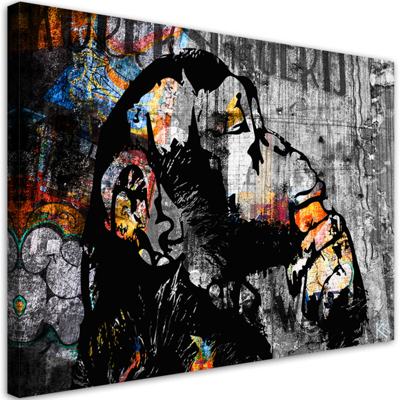 Tableau sur toile, Street art Banksy singe abstraction - 100x70