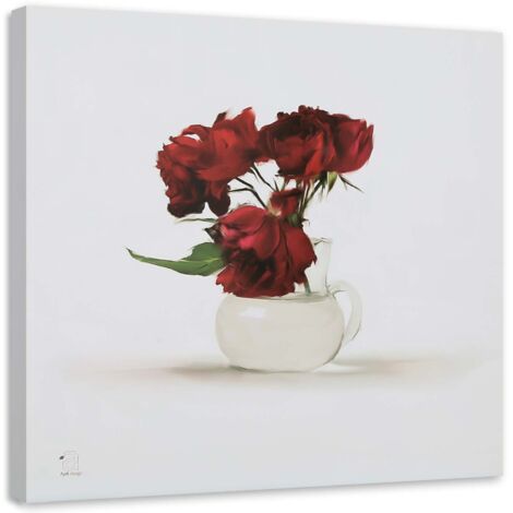 Tableau sur toile Tableau mural Roses rouges dans un vase 40x40