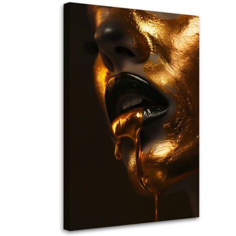 Tableau sur toile Tableau sur toile Femme bouche avec or 70x100