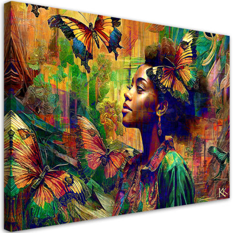 Tableau sur toile Tableau sur toile Femme papillons Abstraction 90x60
