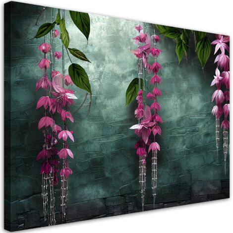 Tableau sur toile Tableau sur toile Feuilles et fleurs suspendues sur fond vert 60x40