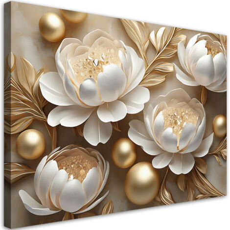 Tableau sur toile Tableau sur toile Fleurs glamour 3D dorées 90x60