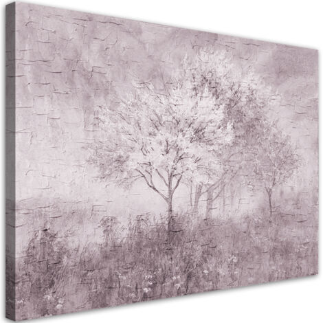 Tableau sur toile Un arbre fleuri dans le vieux de la prairie en noir et blanc 90x60