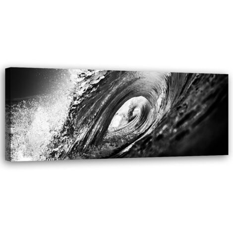 Tableau sur toile Vague noire et blanche 90x30