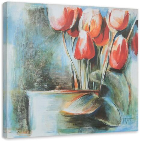 Tableau sur toile Vase de tulipes rouges 40x40