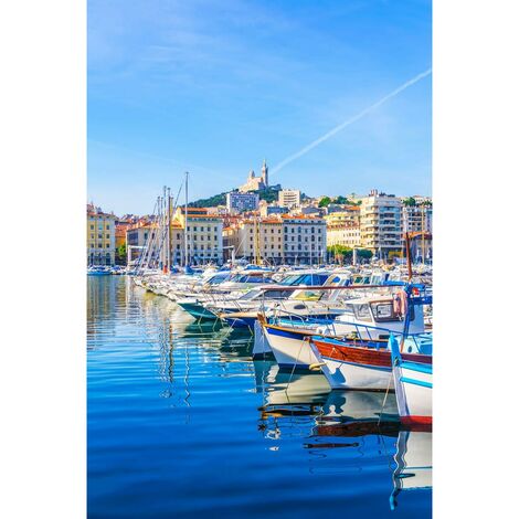 Tableau sur toile vieux port de Marseille 30x45 cm - Impression sur Toile Murale Décorative - Image imprimée en HD sur Toile - Toile sur Châssis en Bois FSC - Fabriqué en France