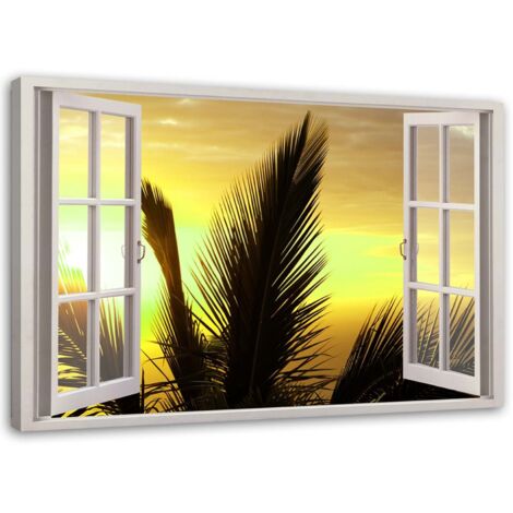 Tableau sur toile Vue de fenêtre Palmiers Coucher de soleil 60x40