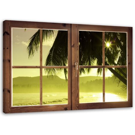 Tableau sur toile Vue de la fenêtre Palmiers Soleil 60x40