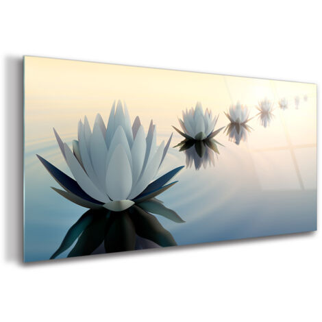 Tableau sur verre – 100 x 50 cm - Tableau mural décoratif - Verre Décorative - Fleur de Lotus