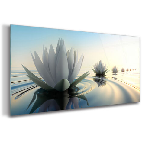 Tableau sur verre – 120 x 60 cm - Tableau mural décoratif - Verre Décorative - Fleur de Lotus