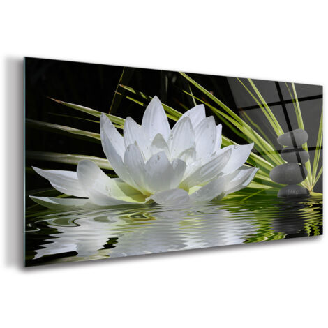 Tableau sur verre – 120 x 60 cm - Tableau mural décoratif - Verre Décorative - Fleur de Lotus