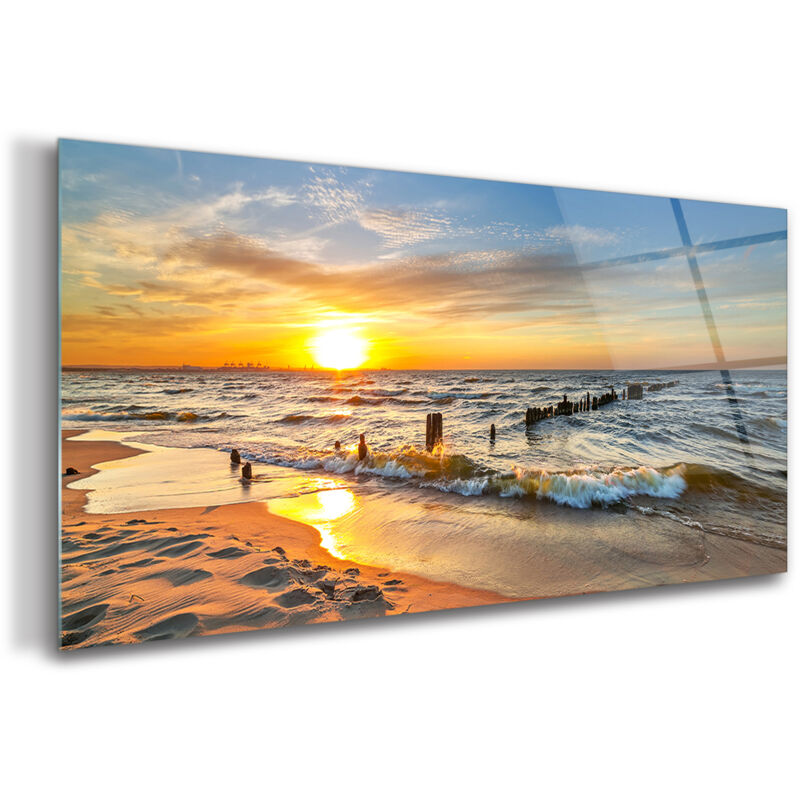 Tableau sur verre – 120 x 60 cm - Tableau mural décoratif - Verre Décorative - Plage