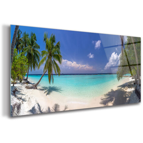 Tableau sur verre – 140 x 70 cm - Tableau mural décoratif - Verre Décorative - Panorama des Maldives
