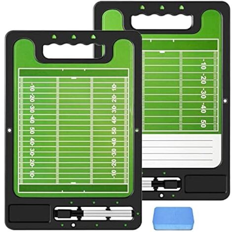 Tableau tactique football - Double face avec grille terrain complet et demi-terrain + zone notes - Surface effaçable à sec - Format 33,5 x 23,5 cm - Aluminium et PU - 1 pièce