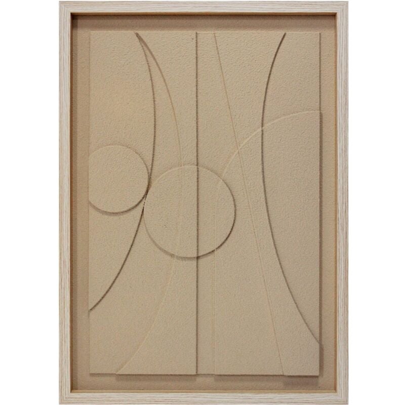Tableau texturisé avec un design abstrait en couleur beige et un cadre en bois 70x50cm