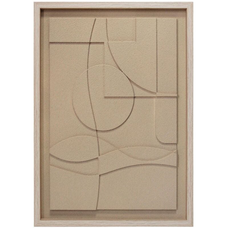 Tableau texturisé avec un design abstrait en couleur beige et un cadre en bois 70x50cm