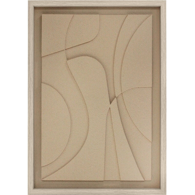 Tableau texturisé avec un design abstrait en couleur beige et un cadre en bois 70x50cm