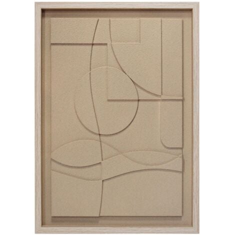Tableau texturisé avec un design abstrait en couleur beige et un cadre en bois 70x50cm