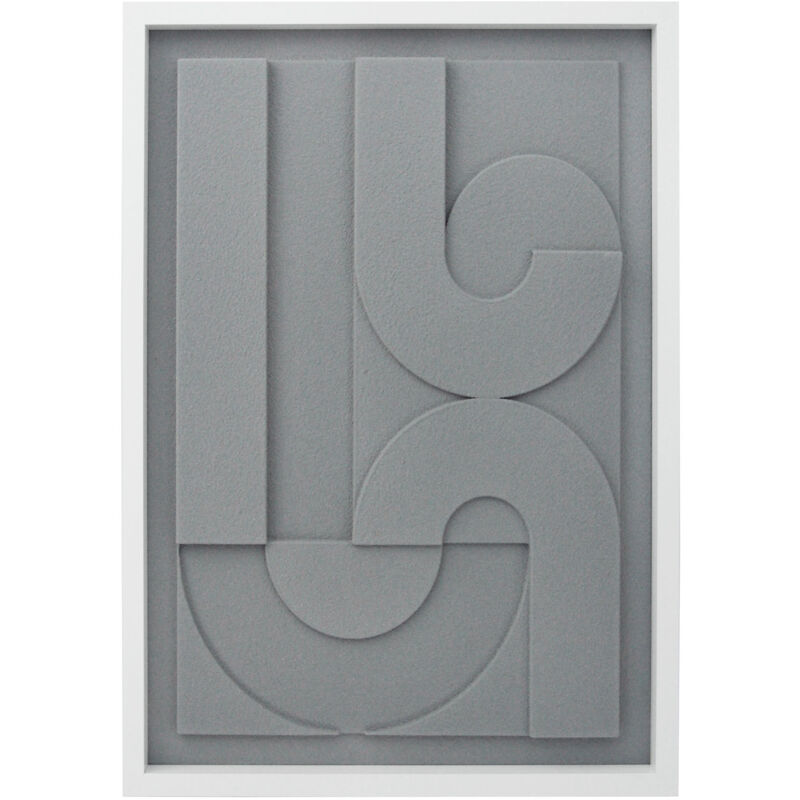 Tableau texturisé avec un design abstrait en couleur gris et un cadre blanc 70x50cm