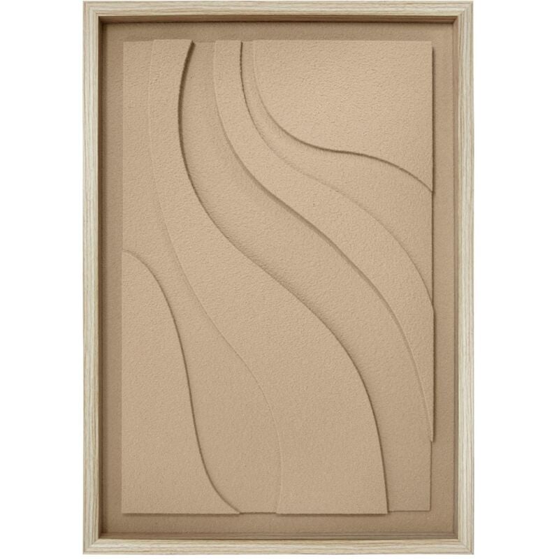 Tableau texturisé avec un design d'ondes en couleur beige et un cadre en bois 70x50cm
