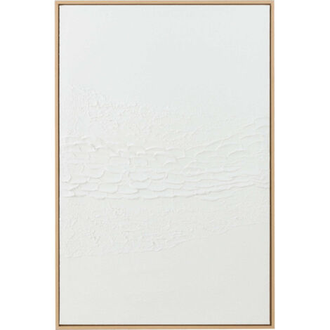 Tableau toile blanc relief élégant décoration murale contemporaine - Blanc texturé et cadre bois naturel