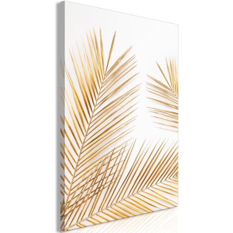 Tableau toile de décoration murale impression premium en 1 partie sur châssis en bois motif Feuilles de palmier dorées 60x90 cm 110016043