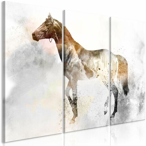 Tableau toile de décoration murale impression premium en 3 parties sur châssis en bois motif Destrier ardent 120x80 cm 110015153