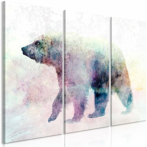 Tableau toile de décoration murale impression premium en 3 parties sur châssis en bois motif Ours solitaire 120x80 cm 110014758