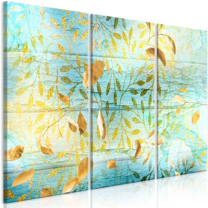 Tableau toile de décoration murale impression premium en 3 parties sur châssis en bois motif Récolte dorée 90x60cm 110016159