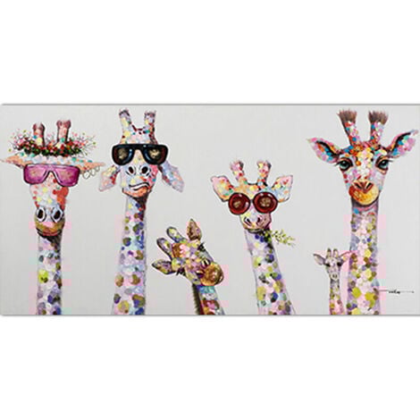 Tableau Toile Decoration, Famille d'animaux Girafe Colorée, 30x60CM,(sans Cadre)