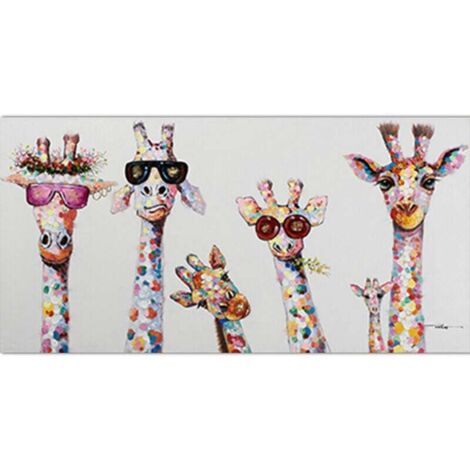 Tableau Toile Decoration, Famille d'animaux Girafe Colorée, 30x60CM,(sans Cadre)