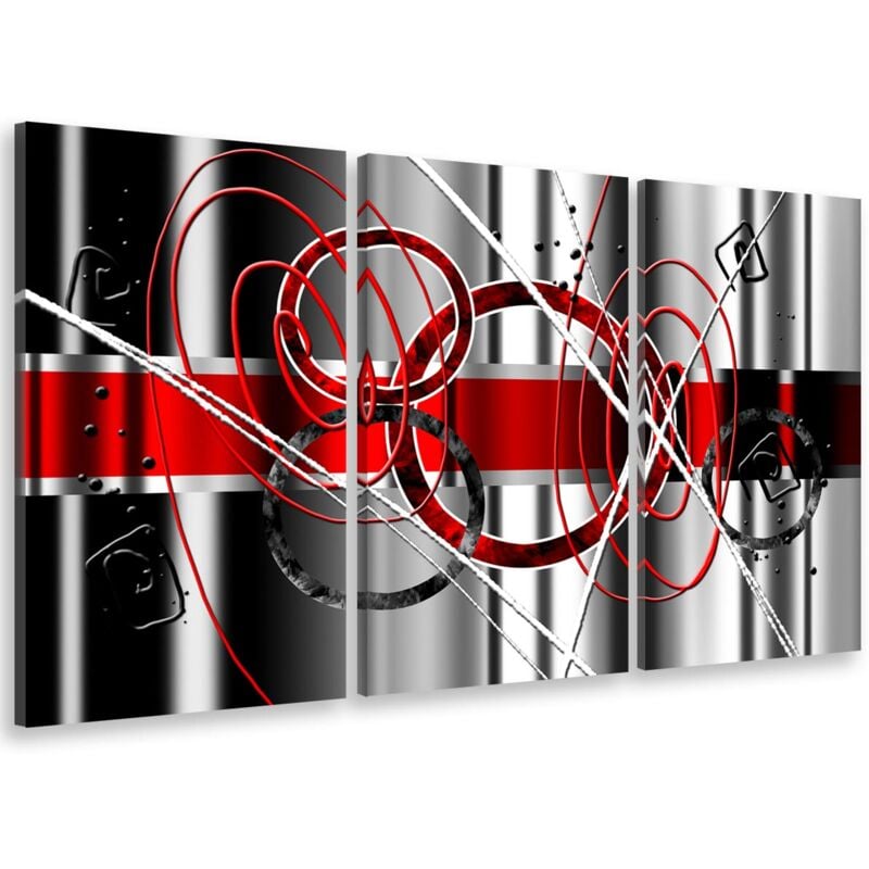 Hxadeco - Tableau triptyque abstrait rouge variation - 90x60 cm