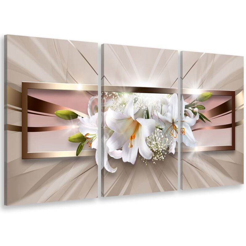 Hxadeco - Tableau triptyque bouquet de fleurs éternelles - 90x60 cm