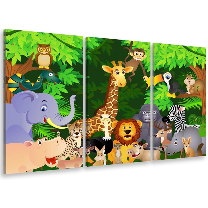 Hxadeco - Tableau triptyque enfant portrait de famille jungle - 90x60 cm