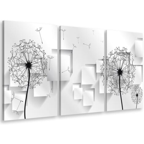 Tableau triptyque graphique pissenlits – Dimensions 90x60 cm – Impression UVgel sans substances nocives – Finition toile intissé premium – Hxadeco