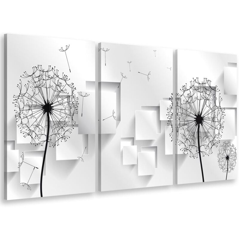 Hxadeco - Tableau triptyque graphique pissenlits graphiques - 90x60 cm