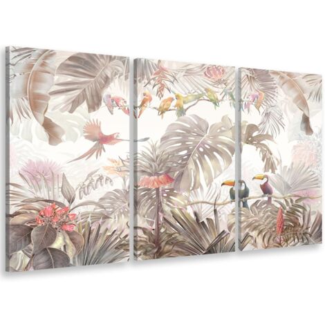 Tableau triptyque jungle jardin d'eden 90x60 cm – Impression haute définition sur toile intissée – Couleurs résistantes aux UV – Hxadeco