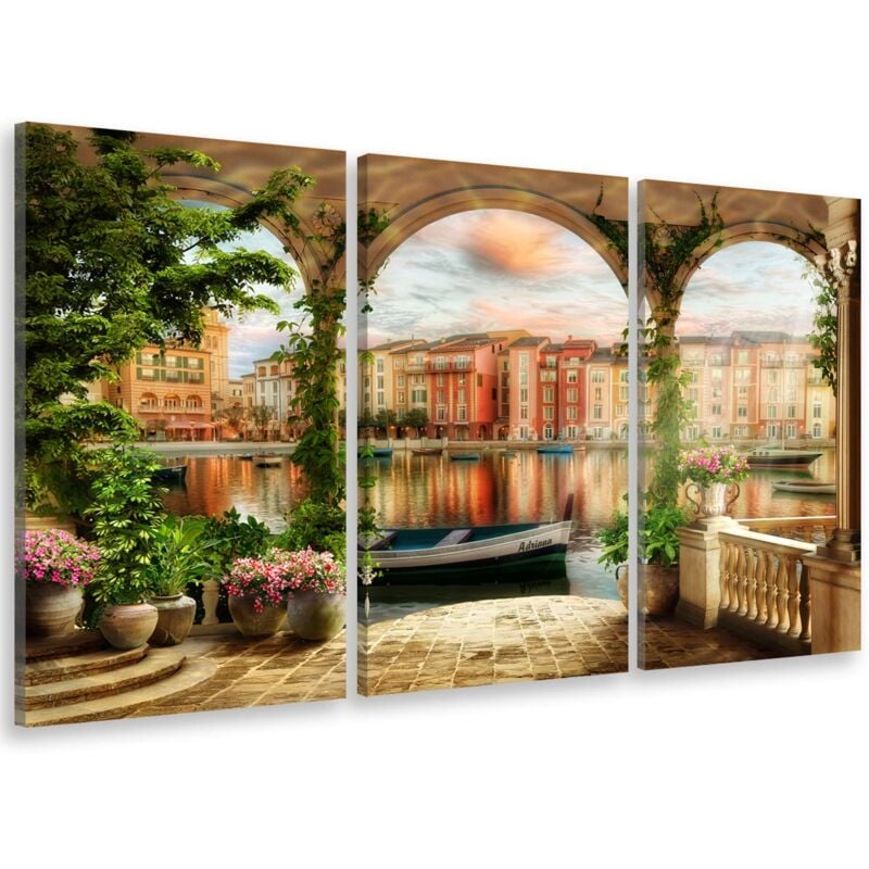 Hxadeco - Tableau triptyque paysage de venise illustré - 90x60 cm