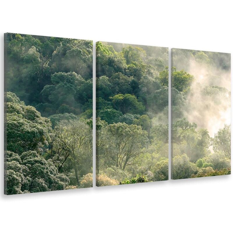 Hxadeco - Tableau triptyque paysage forêt dans la lumière matinale - 90x60 cm