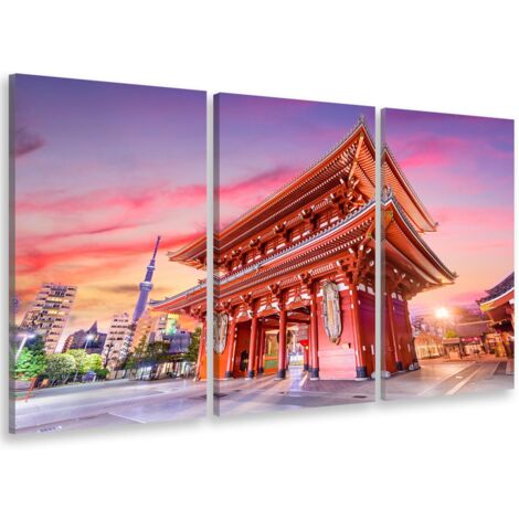 Tableau triptyque paysage un temple à tokyo - 90x60 cm