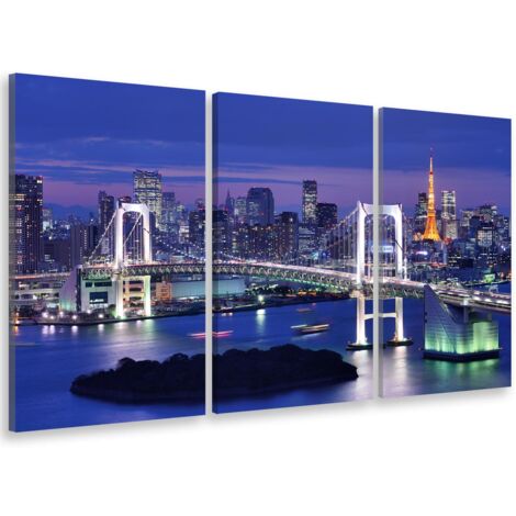 Tableau triptyque Tableau photo baie de tokyo et pont de l'arc en ciel - 90x60 cm