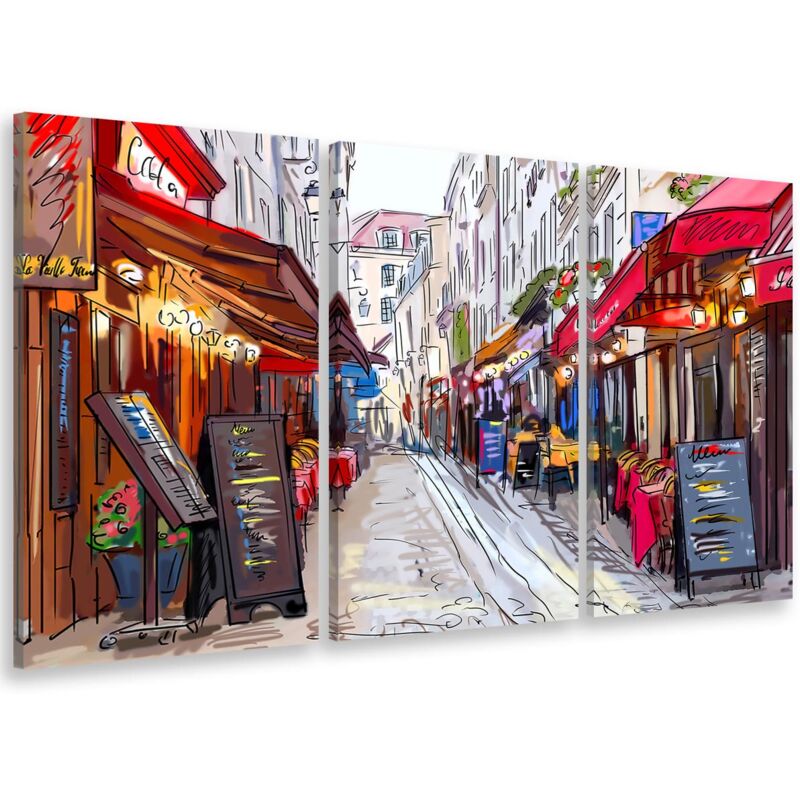 Hxadeco - Tableau triptyque vie de scène parisienne à montmartre - 90x60 cm