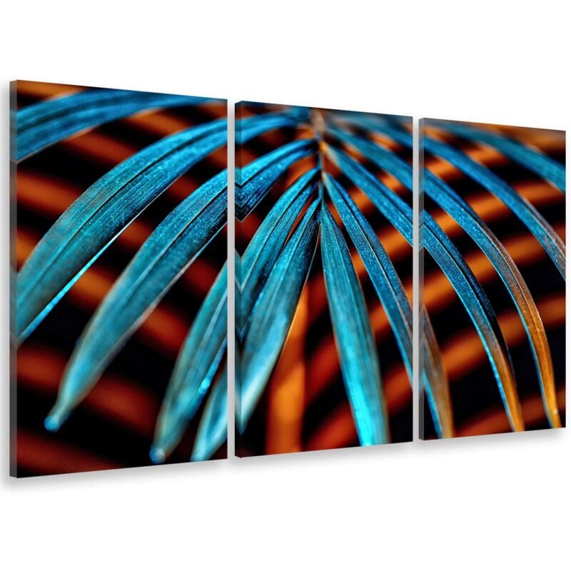 Hxadeco - Tableau tryptique, decoration murale pour le salon, Tableau tropical, Tableau photo tropical leaf à la lumière du jour, 90x60cm
