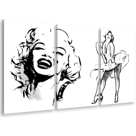 Tableau tryptique, Tableau cinéma marilyn monroe desssin au fusain, 90x60cm