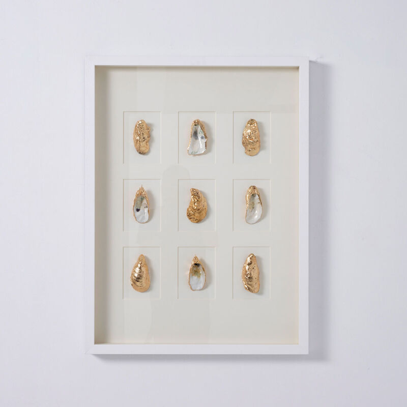 Tableau vitrine à huîtres coloris blanc, doré avec cadre blanc - Longueur 80 x Profondeur 5 x Hauteur 60 cm