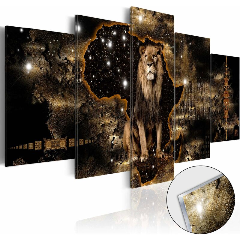 Tableaux en verre acrylique décoration murale motif Lion d'or 100x50 cm TVA110154